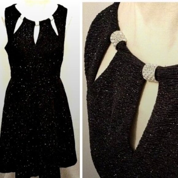 Eliza J Designer Sparkle Cocktail Dress Sz 10 Diamonds Beaded Neckline Wedding